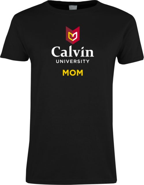 Calvin Univ Ladies T Shirt Mom University Logo Vertical - ONLINE ONLY