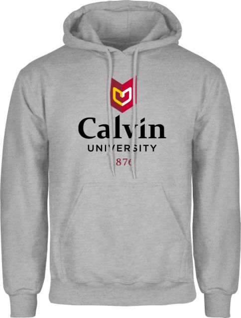 Calvin Univ Fleece Hoodie University Logo 1876 Vertical - ONLINE ONLY