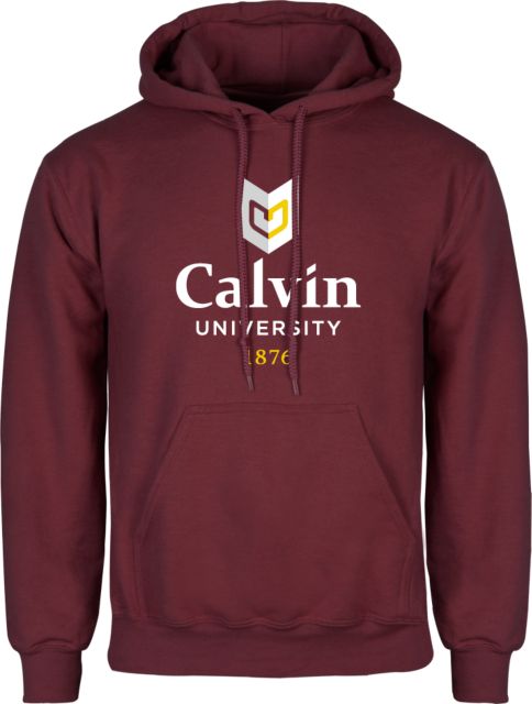 Calvin Univ Fleece Hoodie University Logo 1876 Vertical - ONLINE ONLY