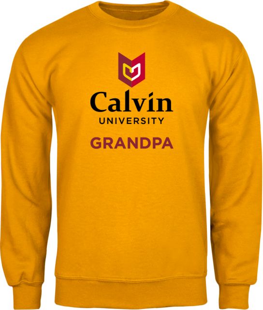 Calvin Univ Fleece Crew Grandpa University Logo Vertical - ONLINE ONLY