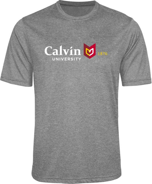 Calvin Univ Performance Heather Contender Tee University Logo 1876 Horizontal - ONLINE ONLY