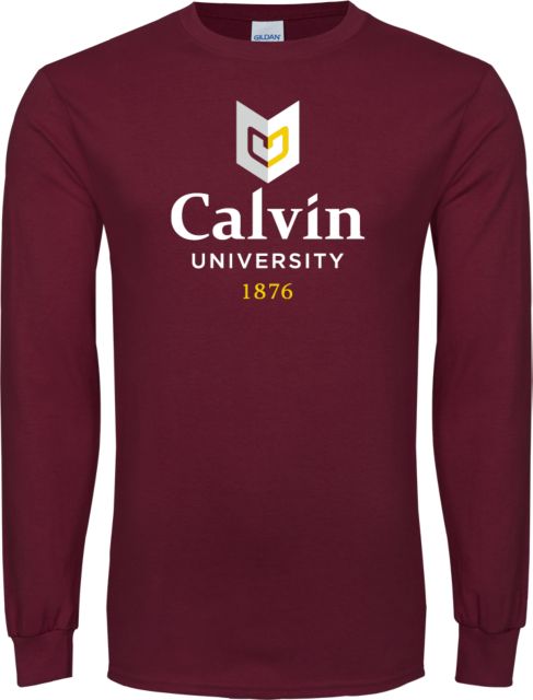 Calvin Univ Long Sleeve T Shirt University Logo 1876 Vertical - ONLINE ONLY