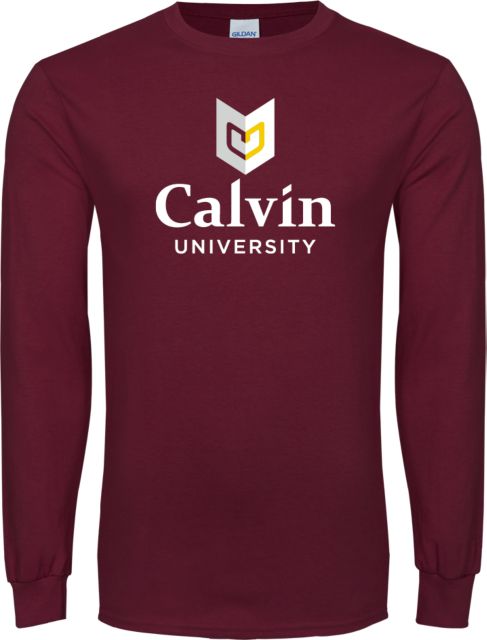 Calvin Univ Long Sleeve T Shirt University Logo Vertical - ONLINE ONLY