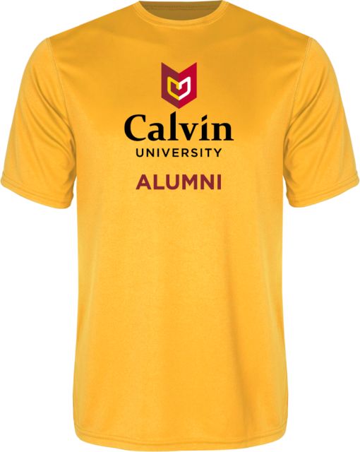 Calvin Univ Performance Tee Alumni University Logo Vertical - ONLINE ONLY