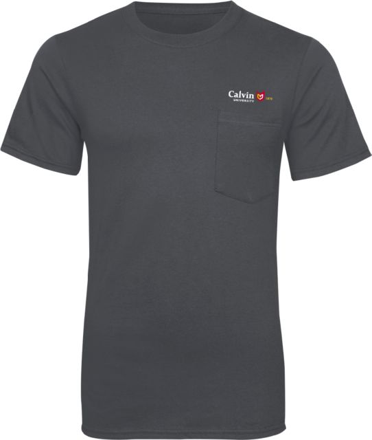 Calvin Univ T Shirt w/Pocket University Logo 1876 Horizontal - ONLINE ONLY