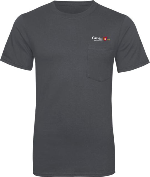 Calvin Univ T Shirt w/Pocket University Logo 1876 Horizontal - ONLINE ONLY