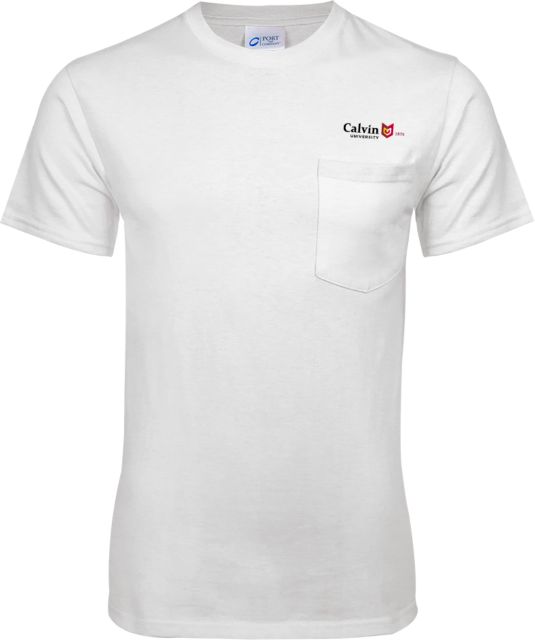 Calvin Univ T Shirt w/Pocket University Logo 1876 Horizontal - ONLINE ONLY