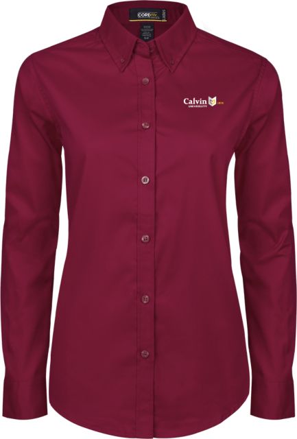 Calvin Univ Ladies Twill Button Down Long Sleeve University Logo 1876 Horizontal - ONLINE ONLY