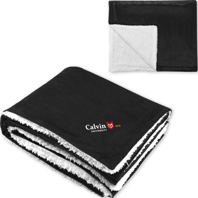 Calvin Univ Super Soft Luxurious Sherpa Throw Blanket University Logo 1876 Horizontal - ONLINE ONLY