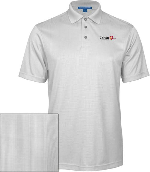 Calvin Univ Performance Fine Jacquard Polo University Logo 1876 Horizontal - ONLINE ONLY