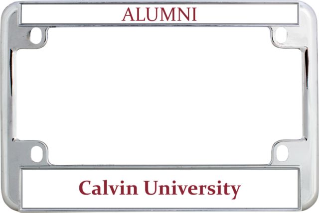 Calvin Univ Metal Motorcycle License Plate Frame in Calvin University Wordmark - ONLINE ONLY